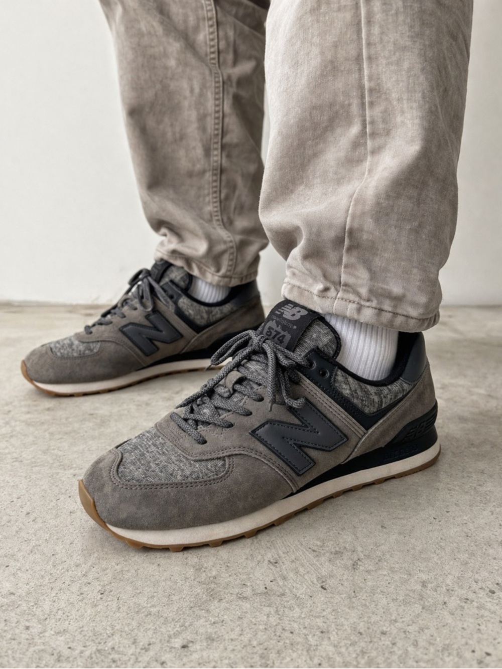 New Balance 574 Classic Gray Suede Mesh Sneaker Men’s 8.5 Casual Lifestyle Shoes